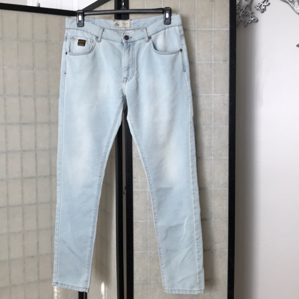 Zara Vintage Acid stone faded Aged Denim Bleach Soft Slim baby blue distressed